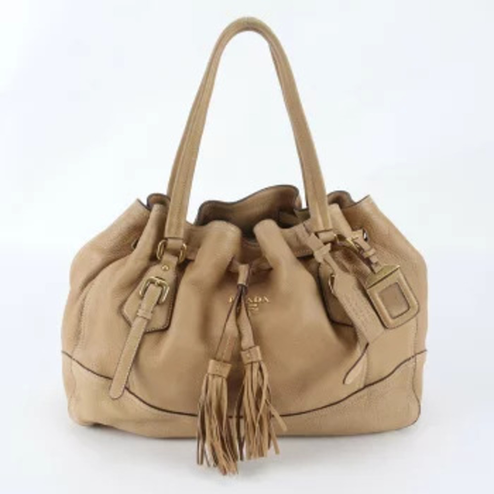 Prada Tassel Leather 2Way Shoulder Tote Bag Brown